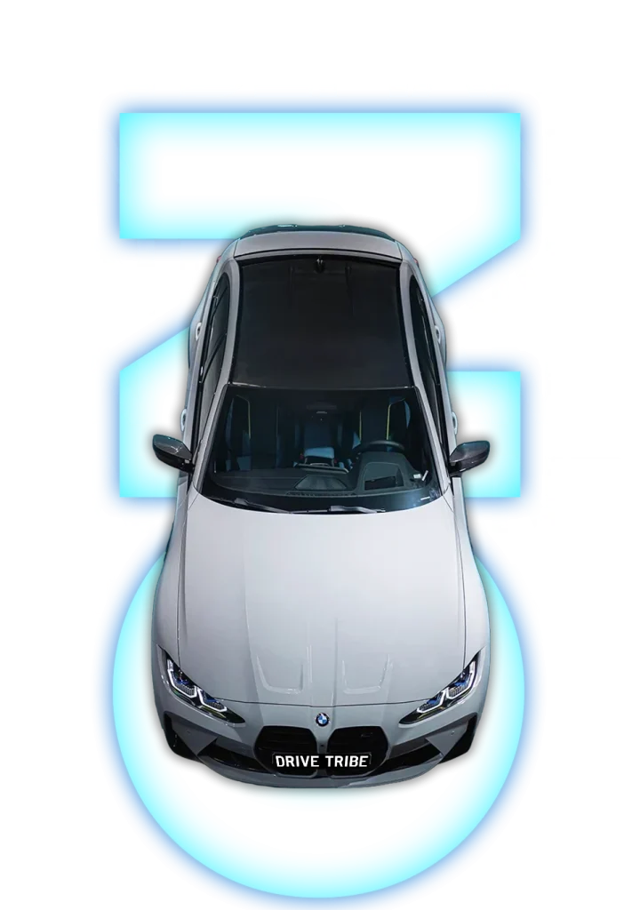 White BMW M3 on an on-demand car hire poster, Drive Tribe Sydney