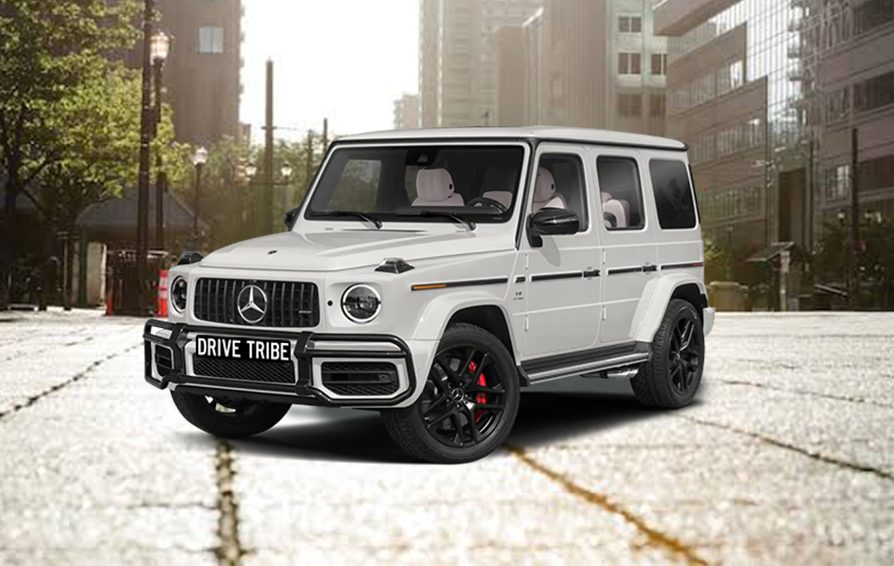 White 2018 Mercedes-AMG G63 G-Wagon, front three-quarter view, available for hire in Sydney