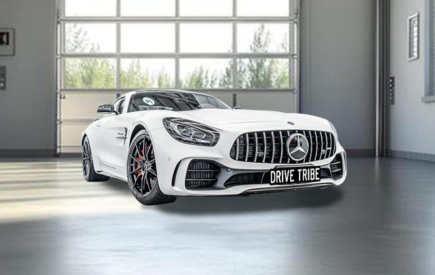 White 2018 Mercedes-AMG GT, front three-quarter view, available for hire in Sydney