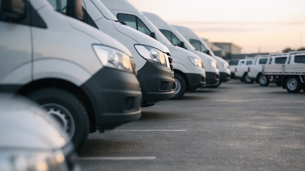 Fleet vehicles in a depot yard, accident replacement vehicles for business and fleet owners