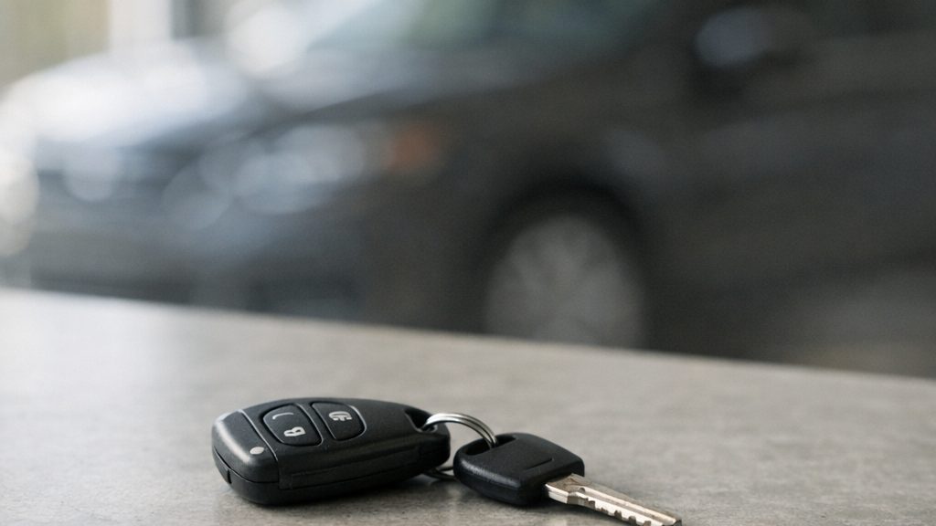 Car keys on a service counter, accident replacement vehicle handover