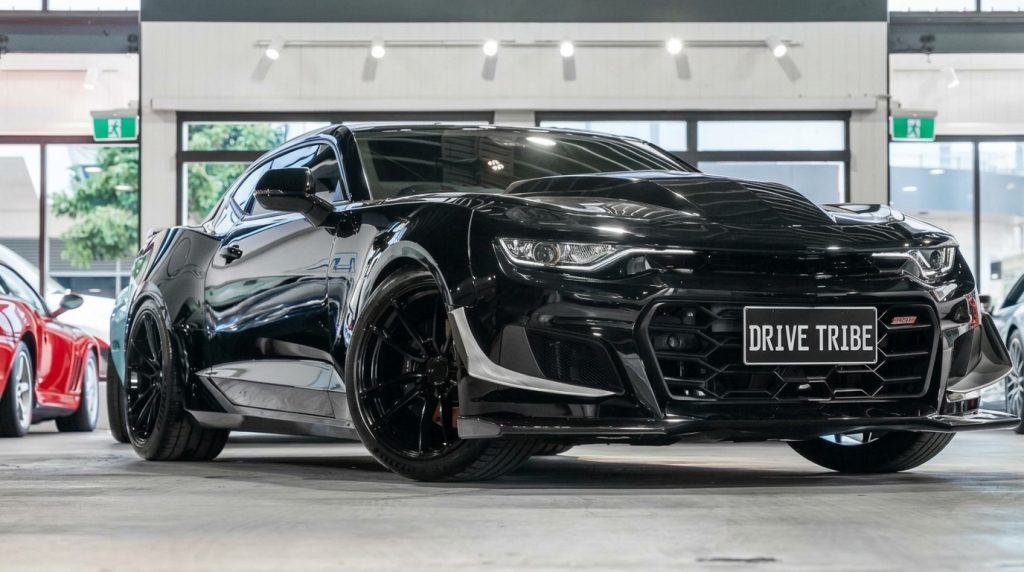 Black 2019 Chevrolet Camaro 2SS, front three-quarter view, available for hire in Sydney
