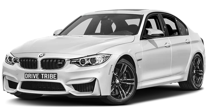 White 2016 BMW M3 Competition F80 Stage 1, front three-quarter view, available for hire in Sydney